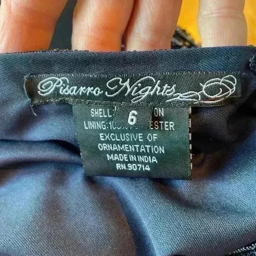 NEW PISARRO NIGHTS Beaded Double V-Neck Dress Navy Blue - Picture 12 of 12